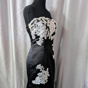 Black Satin Lace Strapless Gothic Corset Back Gown S